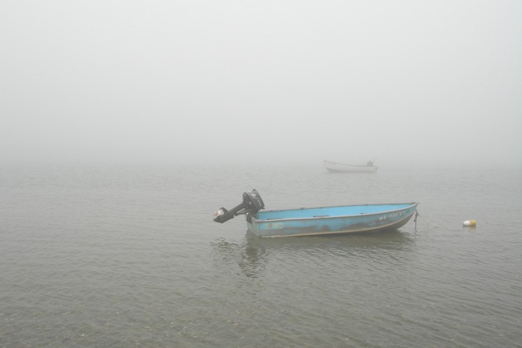Blue Boat in the Mist